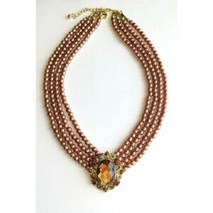 Pearl and Crystal choker necklace with medallion cocoa brown NEW
